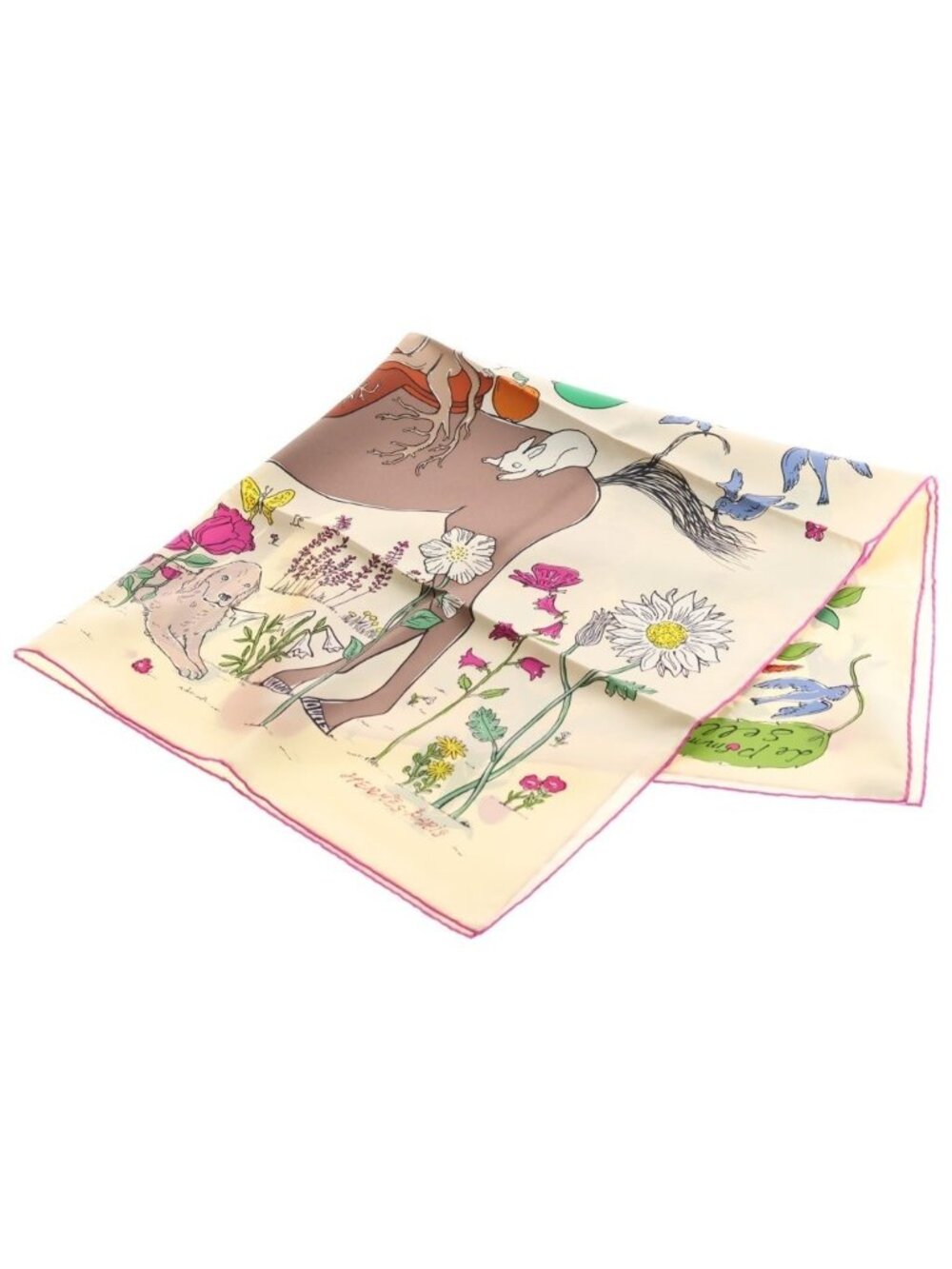 Hermes Carre 90 le Pommier Sellier Scarf Silk White Pink